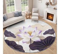 Blanc Minimaliste Nature Tapis Salon 120 cm Lavable en Machine Moquette | Fleurs De Lotus Feuilles Capsules Graines Ondulations AntidéRapant Doux Poil Ras Tapis Chambre Descente de Lit Bureau Cuisine