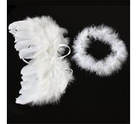 Blanc Mode Nouveau-Né Bébé Pleine Lune Ange Plumes Ailes Accessoires Photo Cupidon Ensemble Fournitures De Fête