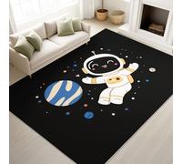 Blanc Noir Tapis Cartoon Dynamique Fantasy Fun À Poils Courts Espace Astronaute Planètes - Tapis Doux Moelleux 40 x 60 cm, Antidérapant Le Salon et la Chambre Moquette, Ne Perd Pas Ses Poils