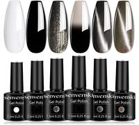Blanc Noir Vernis Semi Permanent, Vernis À Ongles Changement De Couleur Argenté Gris Clignotant Oeil De Chat Aimanté Magnétique Cat Eye Température Uv Led Art Pour French Manucure (Hs004)