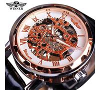 (blanc, or rose) T-winner Hommes Relogios Squelette Montres Marque Luxe Cuir Rayé Montre-Bracelet Hommes
