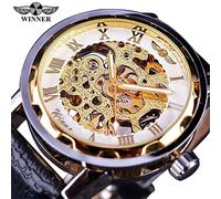 (blanc, or) T-winner Hommes Relogios Squelette Montres Marque Luxe Cuir Rayé Montre-Bracelet Hommes