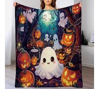 Blanc Orange Fantôme Citrouille Couverture Effrayante en Flanelle Douce Personnages De Dessins Animés pour Halloween,Saint-Valentin,Lit,Canapé,Salon,Chambre À Coucher,75X100Cm