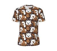 Blanc Ours Brun Imprimé Vêtements D'été Vêtements À Manches Courtes T-shirt Respirant Athlétique Occasions Décontractées, Noir , S