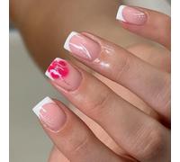 Blanc Paillettes Appuyez Sur Des Ongles 24pcs Square À Carré Français Nails Artificiels ABS Matte Natural Look Daily Wear Elegant Daily Wear Fake Nail