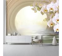 Blanc Papier Peint 250 x 175 cm, Paysage Fantastique Fleurs Tunnel Circulaire Thème Grand Photo Mural - Papier Peint Intissé au Design Unique pour Salon Chambre Décoration Mural