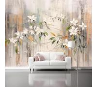 Blanc Papier Peint Panoramique Autocollante, Peinture à l'huile fleurs blanches branches Photo Poster Mural pour Salon Chambre 400 x 280 cm Papier Peint Intissé Maison Décoration Intérieure