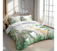 Blanc Parure de Lit 140 x 200 cm, Motif Éléphant Girafe Et Palmier Housse de Couette, 3D Imprimé Microfibre Douce Respirante Housse Couette avec 2 Taies d'oreiller 65x65 cm