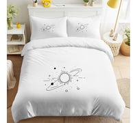 Blanc Parure de Lit Soleil Planètes Espace Points Lignes Parure de Lit, Minimaliste Dessin au trait Science-fiction Duveteux Imprimée Technologique Housse de Couette pour Enfants Adultes - 200 x 200