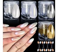 Blanc Perle Poudre Chrome Ongle | Poudres chromées pour ongles à effet miroir métallique or et argent, poudres métalliques irisées Aurora Glitter