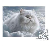 Blanc Persan Chat Carton Recyclé Puzzle Blanc Chat Puzzle Challengeant Décompression Durable Décoratif pour Adultes Âge 14+ 52x38cm/1000 pièces Puzzle 1000 Pièces