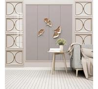 Blanc Plâtre Géométrique Doré Feuilles De Ginkgo Papier Peint 3D Installation Facile Intissé Tapisserie Bureau Salon Canapé Chambre Décoration Murale-430cm×300cm