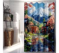 Blanc Rideau de Douche 150x200 cm, Imperméable Rideau Douche Mont Fuji Shower Curtain avec 12 Anneaux Résistant Facile à Installer Lavable en Machine pour Decoration Maison, Cadeau Femme -lsy2507M5
