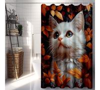 Blanc Rideau de Douche 90x200 cm, Imperméable Rideau Douche Chat Shower Curtain avec 12 Anneaux Résistant Facile à Installer Lavable en Machine pour Decoration Maison, Cadeau Femme -lsy2507N05457