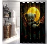 Blanc Rideau de Douche 90x200, Imperméable Rideau Douche Ours Blanc Shower Curtain avec 12 Anneaux Résistant Facile à Installer Lavable en Machine pour Decoration Maison, Cadeau Femme -lsy2507ES