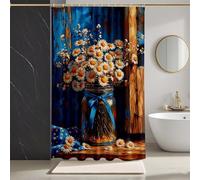 Blanc Rideau Douche 100x180 cm, ChrysanthèMe Rideau de Douche HD Impression Imperméable Lavable en Machine Shower Curtain avec 12 Anneaux Résistant Facile à Installer, Baignoire, Cadeau -zpg250739R