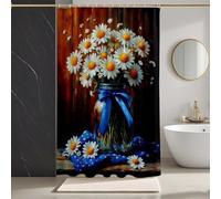 Blanc Rideau Douche 80 x 200 cm, ChrysanthèMe Rideau de Douche HD Impression Imperméable Lavable en Machine Shower Curtain avec 12 Anneaux Résistant Facile à Installer, Baignoire -zpg25073DOG56