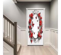 Blanc Sticker Porte 3D, Papillon Rose Rouge Minimaliste 3D Autocollant Poster de Porte Auto-adhésif Vinyle, Affiche Sticker Mural Chambre Salle de Bain Papier Peint Art Déco, 80 x 200 cm