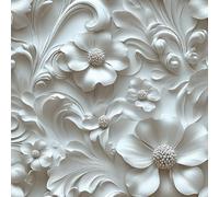 Blanc Style Relief Fleurs Papier Peint Autocollant 0.45X20 M Meuble Film Décoratif Effet 3D Imperméable Mat Stickers Collant Rouleau Facile à Nettoyer et Amovible pour Surface Porte Armoire Cuisine