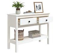 Blanc Table console - CLARENCE - Meuble couloir - Blanc 100x35x75 cm - Bois massif de pin CC661