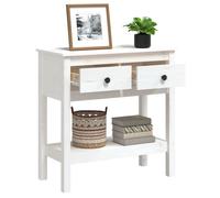 Blanc Table console - CLARENCE - Meuble couloir - Blanc 75x35x75 cm - Bois massif de pin CC659