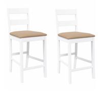 Blanc Tabouret de pub Chaise fauteuil - Tabourets de bar avec coussins - Lot de 2 - blanc bois massif d'hévéa @EU4950285