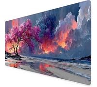 Blanc Tapis de Souris XXL 100x50cm, Tapis Souris Arbre sous Main Bureau avec 3MM Bords Cousus, Imperméable Mouse Pad Base en Caoutchouc Antidérapant Surface pour Gamer, PC, Cadeau -yym25091C