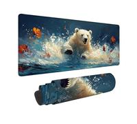 Blanc Tapis de Souris XXL 150 x 80 cm, Tapis Souris Ours Blanc sous Main Bureau avec 3MM Bords Cousus, Imperméable Mouse Pad Base en Caoutchouc Antidérapant Surface pour Gamer, PC, Cadeau -hjw2601MA