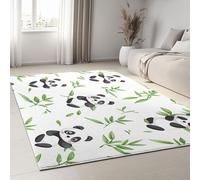 Blanc Tapis Salon 120x170 cm Tapis Chambre Panda géant dessin animé feuilles bambou vertes Grand Moelleux Doux à Poils Courts Intérieur Home Tapis Antidérapant, pour Chambre à Coucher, Salle à Manger