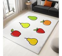 Blanc Tapis Salon Design Graphique Icônes De Fruits Intérieur Doux en Flanelle Tapis de Chambre, Poil Court Lavable Antidérapant Moquette - pour Salon Chambre Enfant & Salle À Manger 60 x 90 cm