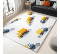 Blanc Tapis Véhicules De Construction De Dessins Animés Tapis Salon Anti-Slip Lavable À Poils Courts Doux Antidérapant 120 x 180 cm, pour Salon Chambre Cuisine Bureau & Salle À Manger Moquette