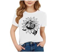 Blanc Teeshirt Enfant 3-15 Ans Imprimée Marguerite Papillon à Manches Courte en Col Rond Chemise Coton Tunique Décontractée Tshirts Basique Classique Vêtement 2025