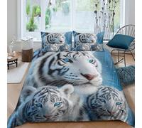 Blanc tiger family Housse de Couette Microfibre résistante 3 Pièces 3D Effet Léger Artistique wildlife Linge de Lit avec Taie d'oreiller Facile d'entretien for Garçons Adolescents Single（135x200cm）