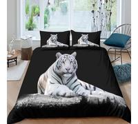 Blanc tiger resting Ensemble De Literie Hypoallergique Microfibre 3 pièces Imprimé en 3D Wild animal portrait Linge de Lit avec Taie d'oreiller Confortable for Chambre Enfants Single（135x200cm）