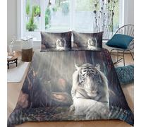 Blanc tiger resting Ensemble De Literie résistante 3 pièces 3D Imprimée Léger Fantaisie forêt scène Housse de Couette avec Taie d'oreiller Entretien Facile for Chambre Adulte Super king（260x220cm）