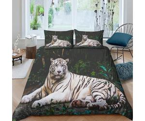 Blanc tiger resting Housse de Couette résistante 3 pièces 3D Imprimée Léger Wild animal portrait Ensemble De Literie avec Taie d'oreiller Entretien Facile for Adultes Enfants Double（200x200cm）