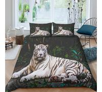 Blanc tiger resting Linge de Lit résistante 3 pièces 3D Imprimée Léger Wild animal portrait Housse de Couette avec Taie d'oreiller Entretien Facile for Chambre de adolescents Single（135x200cm）