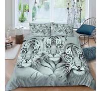 Blanc Tiger Trio Ensemble De Literie 3D Effet Microfibre 3 Pièces Hypoallergique Digital Art Style Parure de Lit avec Taie d'oreiller Super Douce for Chambre de garçons King（220x240cm）