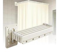 Blanc Tringle Rideau Douche, Tringle à Rideau de Douche Pliable, Deux Méthodes D'installation, avec Accessoires D'installation, pour Maisons, Hôtels et Salles de Sport