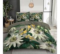 Blanc Vert Feuilles De Passiflore Print Parure De Lit 140X200Cm Ensembles De Housse De Couette Avec Taies D'Oreiller 3D Illustration Plantes Housse De Couette Room Decor Pour Adultes Enfants Filles