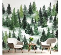 Blanc Vert Papier Peint 3D Panoramique Forêt De Pins De Snow Mountain Peinture Design Moderne Photo Murale Décor Mural,Paysage À L'Aquarelle Pour Salon Chambre Tv Fond D'Enfant Décoration Poster