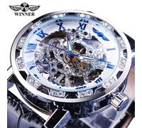 (Blanc) Winner Noir Doré Rétro Lumineux Aiguilles Mode Diamant Affichage Hommes Mécanique Squelette