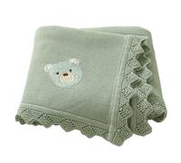 Blanche à émouement 28x35In coton doux en tricot bébé Swaddle Refortable Reconfort Couverture d'ours mignon pour les garçons et les filles, vert clair
