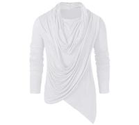 Blanche Chemise Homme Gothique Manches Longues Col Châle Vintage Asymétrique Tee Shirt Homme Steampunk Chevalier Couleur Unie Haut Respirante Décontractée Pas Cher T Shirt Printemps Eté M