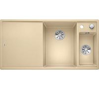 BLANCO 523468 Axia III 6 S 6 S SILGRANIT PuraDur avec télécommande d'écoulement, planche à découper en bois + Bac à droite, champagne