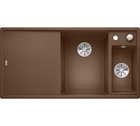 BLANCO 523470 Axia III 6 S 6 S SILGRANIT PuraDur avec télécommande d'écoulement, planche à découper en bois + Bac droite, Muscade