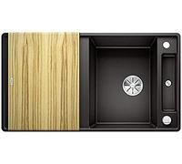 Blanco 525847 AXIA III 5 S-F Évier de Cuisine en Granit, Noir, 50 cm Unterschrank | mit Holzschneidbrett