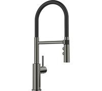 BLANCO CATRIS-S Flexo Robinet de cuisine, en acier satiné foncé, haute pression, avec tuyau extractible, passage du jet clair au jet de douche, qualité de l'eau garantie et économie d'eau