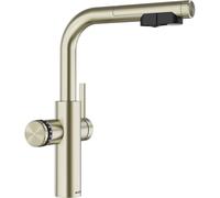 BLANCO CHOICE Icona-L Robinet de cuisine tout-en-un en acier inoxydable doré satiné sans unité de traitement de l'eau CHOICE.ALL Eau froide calme, moyenne, pétillante et bouillante 16 x 28,2 x 45,1 cm