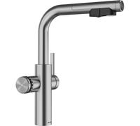 BLANCO CHOICE Icona-L Robinet de cuisine tout-en-un en acier inoxydable massif sans unité de traitement de l'eau CHOICE.ALL Eau froide calme, moyenne, pétillante et bouillante 16 x 28,2 x 45,1 cm